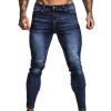JEsilunmaMY Men's Retro Pencil Jeans Mid Waist Slim Fit Stretch Skinny Denim Pants Washed Distressed Casual Jean Trousers (Dark Blue,Small) view 3