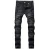 JEsilunmaMY Men's Slim Fit Biker Jeans Knee Hole Pleated Stretch Ripped Denim Pants Distressed Destroyed Skinny Pencil Jeans (Black,34) view 1