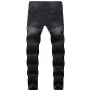JEsilunmaMY Men's Slim Fit Biker Jeans Knee Hole Pleated Stretch Ripped Denim Pants Distressed Destroyed Skinny Pencil Jeans (Black,34) view 2
