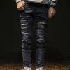 JEsilunmaMY Men's Slim Fit Biker Jeans Knee Hole Pleated Stretch Ripped Denim Pants Distressed Destroyed Skinny Pencil Jeans (Black,34) view 3