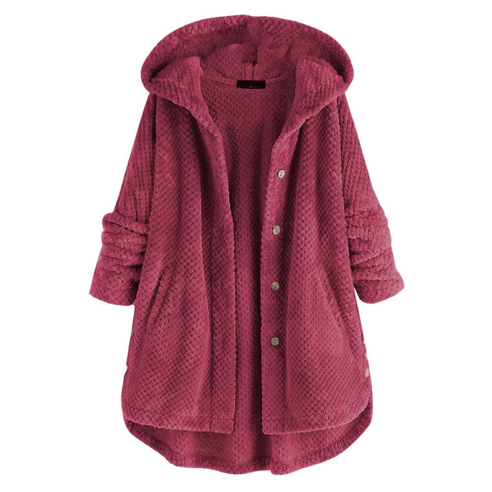 Akivide Button Up Fuzzy Fleece Sherpa Hooded Jacket Coat Warm Winter Long Sleeve Pockets Jacket with Pockets for Women