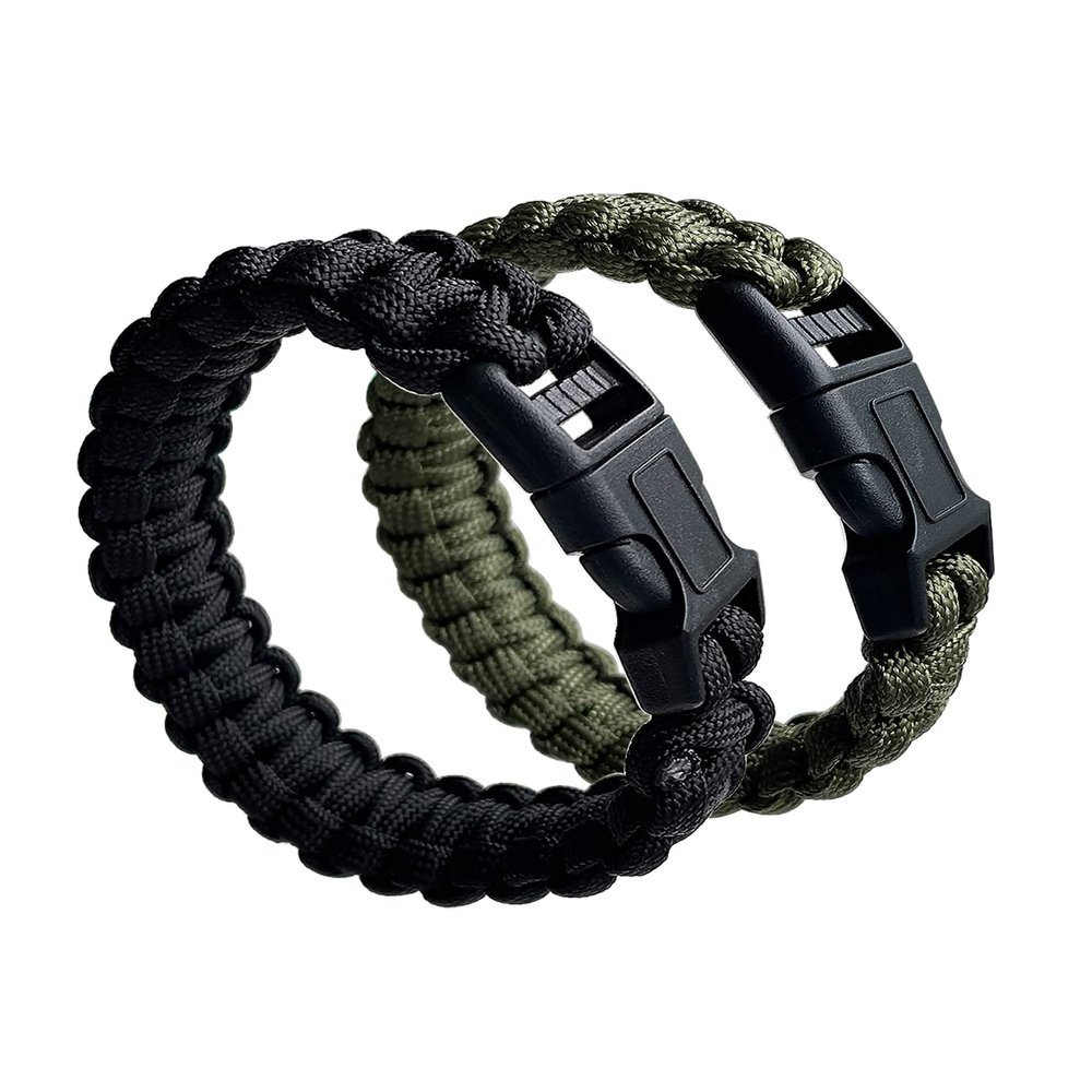 2 Pack Survival Paracord Bracelets 8.5" Tactical Braided Bracelet for Teens Military Gear Army Theme Party Favors