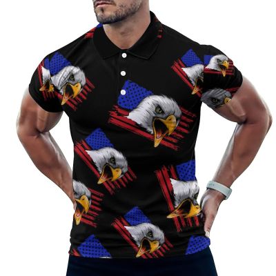 American Eagle USA Flag Men's Polo Shirt Short Sleeve Casual Pullover T-Shirt Tee Top 2XL
