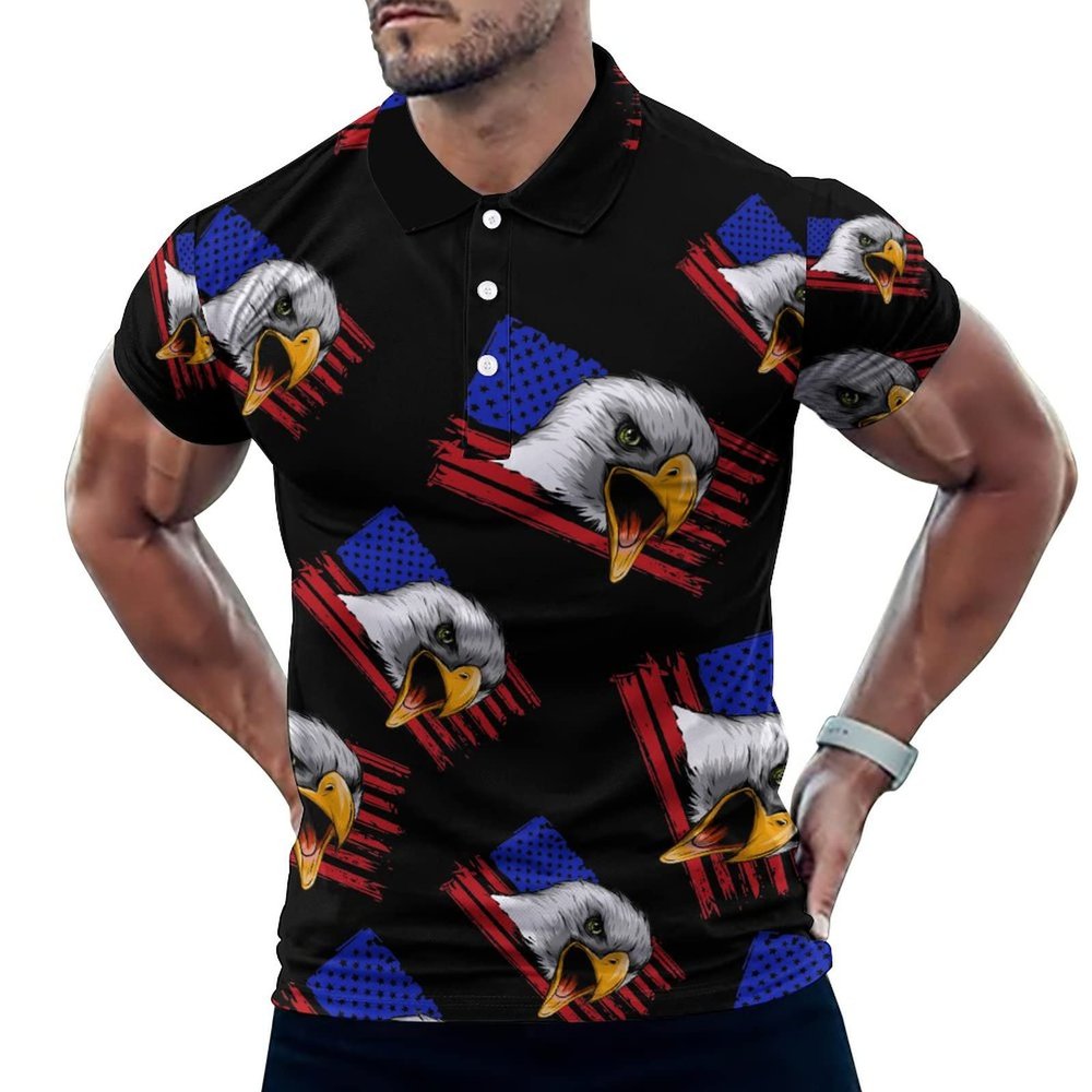 American Eagle USA Flag Men's Polo Shirt Short Sleeve Casual Pullover T-Shirt Tee Top 2XL