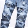 JEsilunmaMY Men's Ripped Denim Pants Slim Fit Regular 5-Pocket Skinny Straight Leg Jeans Distressed Destroyed Jean Trousers (Light Blue,38) view 3