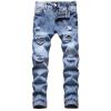 JEsilunmaMY Men's Ripped Denim Pants Slim Fit Regular 5-Pocket Skinny Straight Leg Jeans Distressed Destroyed Jean Trousers (Light Blue,30)