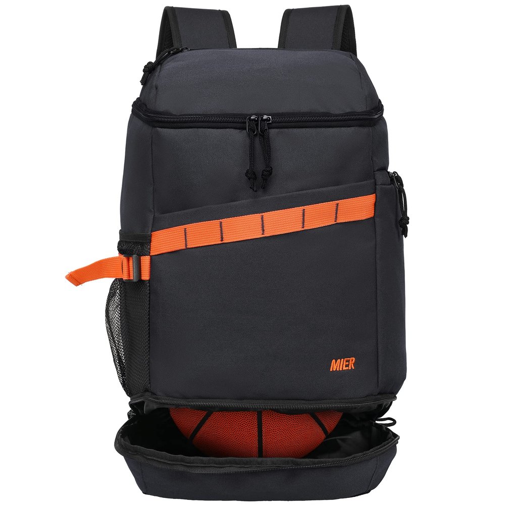MIER Basketball Backpack with Shoes Compartment Ball Holder Large Sports Equipment Back Pack for Men Women Gym Travel 35L, Black