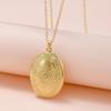 Fuqimanman2020 Vintage Engraved Flower Locket Picture Pendant Necklace Oval Heart Locket Hold Photo Picture Pendant Necklace Memory Jewelry-Oval Gold view 3