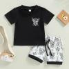 Western Baby Boy Summer Clothes Cow Print Short Sleeve T-Shirt Top Shorts Set 2Pcs Infant Toddler Cowboy Outfits (Black-Cow, 12-18 Months) view 2