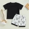 Western Baby Boy Summer Clothes Cow Print Short Sleeve T-Shirt Top Shorts Set 2Pcs Infant Toddler Cowboy Outfits (Black-Cow, 12-18 Months) view 3