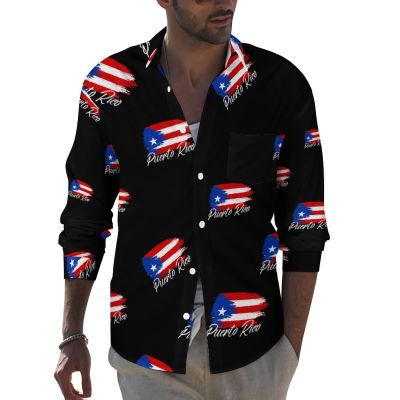 Vintage Puerto Rico Flag Men's Dress Shirt Regular Fit Shirts Long Sleeve Button Up with Pocket