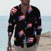 Vintage Puerto Rico Flag Men's Dress Shirt Regular Fit Shirts Long Sleeve Button Up with Pocket view 2