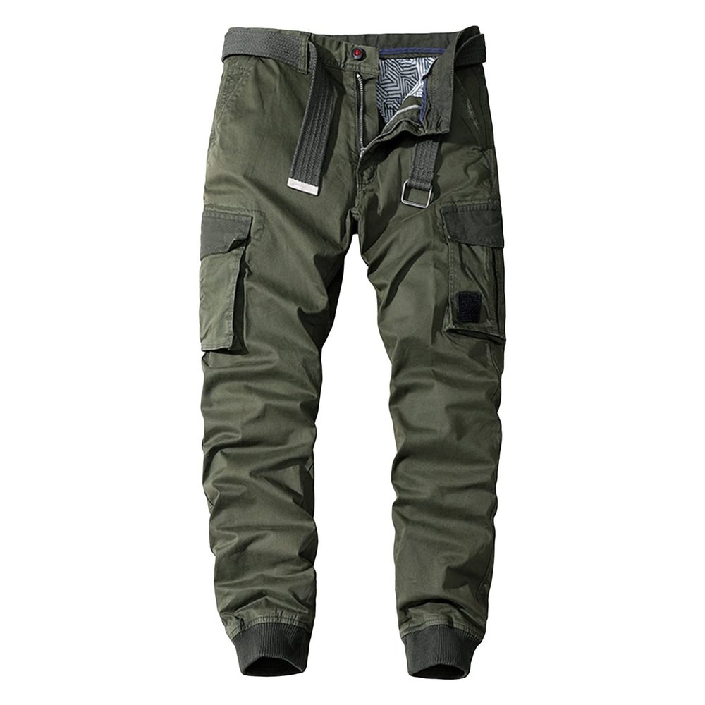 Men's Outdoor Cargo Pants Multi-Pocket Military Army Straight Leg Slacks Casual Loose Cotton Jogger Sweatpants (ArmyGreen,38)
