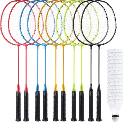 Woanger 10 Pack Badminton Rackets Set with Shuttlecocks Badminton Racquets for Adult and Lightweight Teenagers Shuttlecock Set for Backyard Gym Beach Outdoor Games (Fashion Colors)