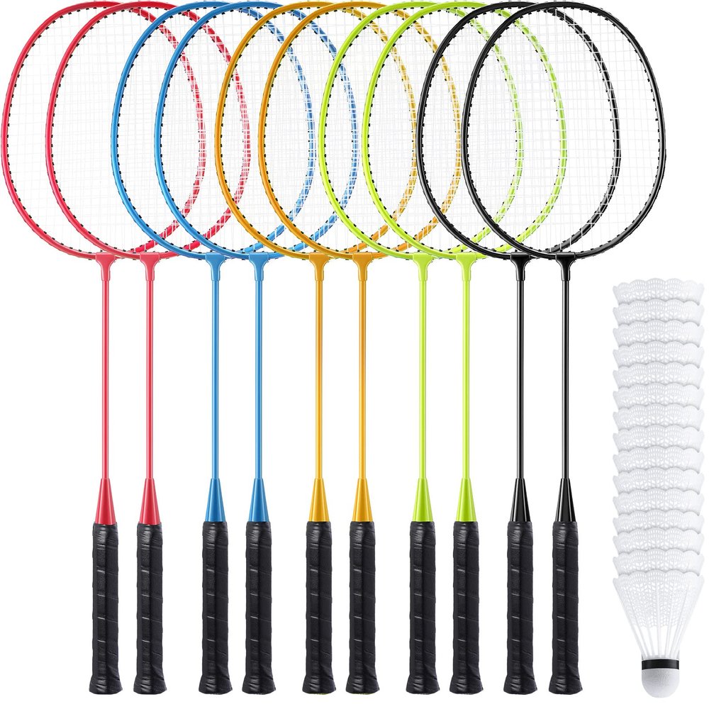 Woanger 10 Pack Badminton Rackets Set with Shuttlecocks Badminton Racquets for Adult and Lightweight Teenagers Shuttlecock Set for Backyard Gym Beach Outdoor Games (Fashion Colors)