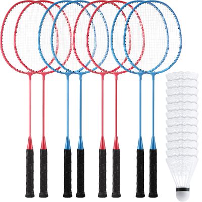 Woanger 8 Packs Badminton Rackets Set with 12 Badminton Racquets for Adult Backyard Gym Beach Outdoor(Blue, Red)