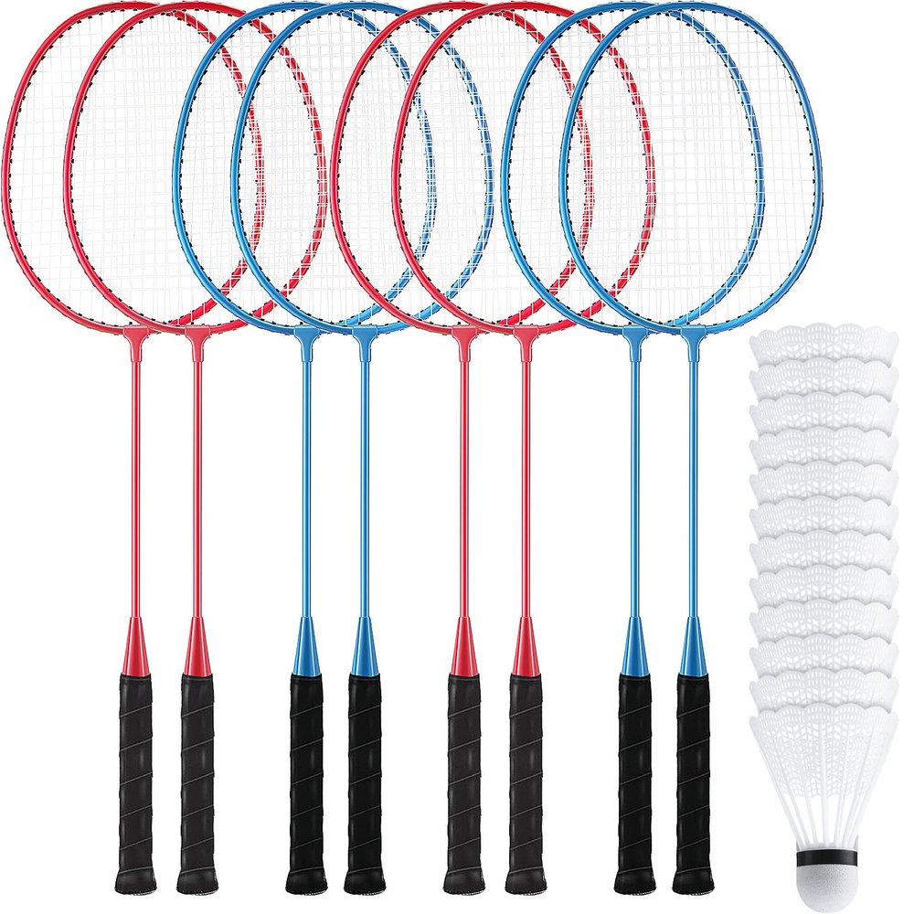 Woanger 8 Packs Badminton Rackets Set with 12 Badminton Racquets for Adult Backyard Gym Beach Outdoor(Blue, Red)
