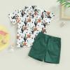 Chloefairy Western Baby Boy Summer Clothes Cow Print Short Sleeve Button Down Shirts Shorts Set 2Pcs Toddler Cowboy Outfits (Dark Green-B, 12-18 Months) view 2