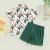 Chloefairy Western Baby Boy Summer Clothes Cow Print Short Sleeve Button Down Shirts Shorts Set 2Pcs Toddler Cowboy Outfits (Dark Green-B, 12-18 Months) view 3