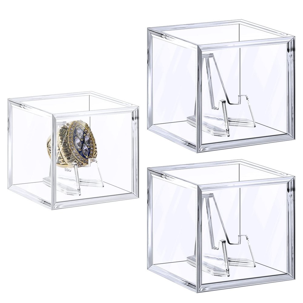 Foboull Championship Ring Display Case,Acrylic Display Box and Holder for Super Bowl Rings, Championship Rings, and Baseball Rings,for Collectors and Enthusiasts,3pcs
