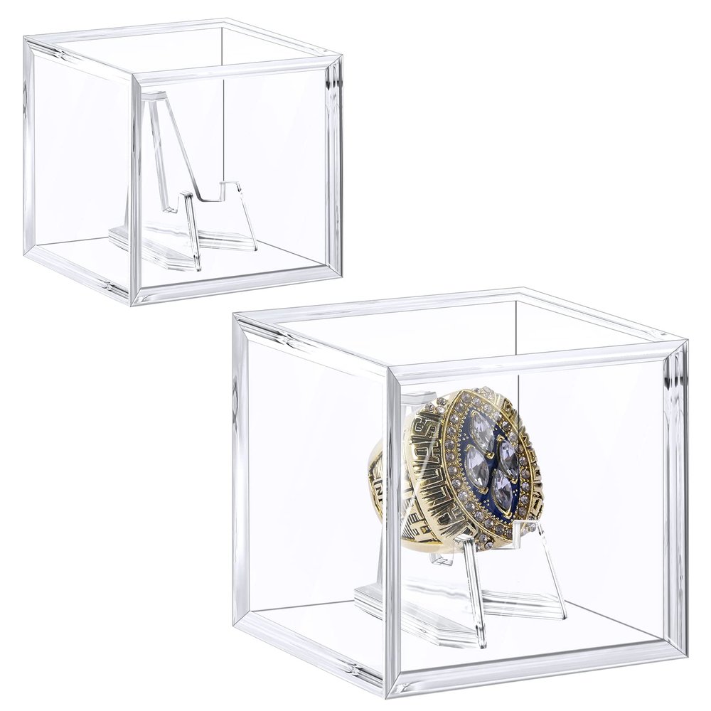 Foboull Championship Ring Display Case, Acrylic Display Box and Holder for Super Bowl, Championship, and Baseball Rings, for Collectors and Enthusiasts, 2pcs