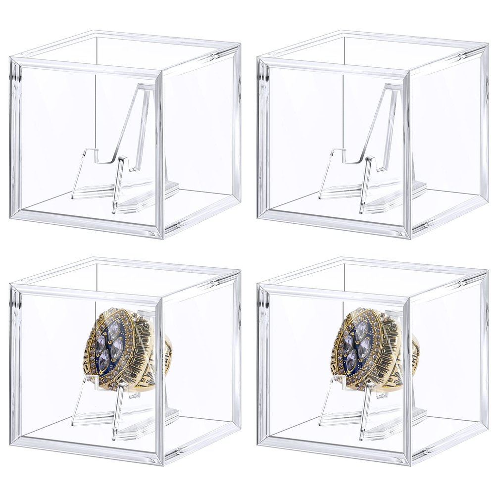 Foboull Championship Ring Display Case - Acrylic Display Box and Holder for Super Bowl, Baseball Rings - 4pcs