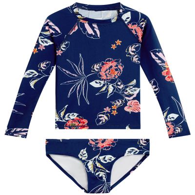 Kanu Surf Girls' Long Sleeve Rashguard UPF 50+ Two Piece Swim Set, Reese Navy, 6