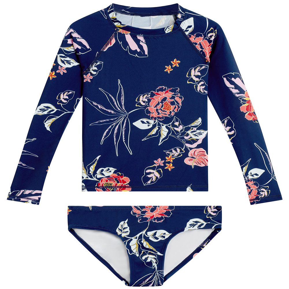 Kanu Surf Girls' Long Sleeve Rashguard UPF 50+ Two Piece Swim Set, Reese Navy, 6