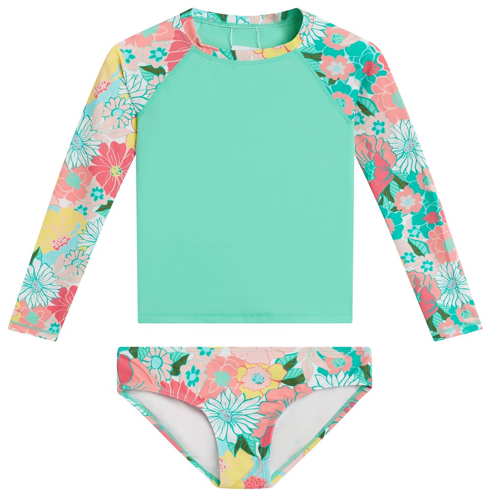 Kanu Surf Girls' Long Sleeve Rashguard UPF 50+ Two Piece Swim Set, Gianna Coral, 6