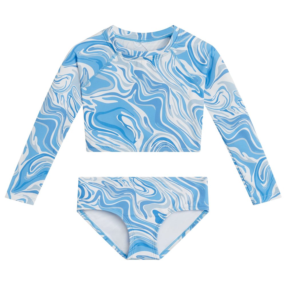 Kanu Surf Girls' Long Sleeve Rashguard UPF 50+ Two Piece Swim Set, Gigi Crop Blue, 2T