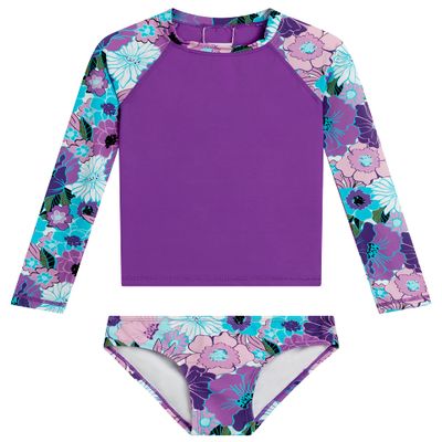 Kanu Surf Girls' Long Sleeve Rashguard UPF 50+ Two Piece Swim Set, Gianna Purple, 2T
