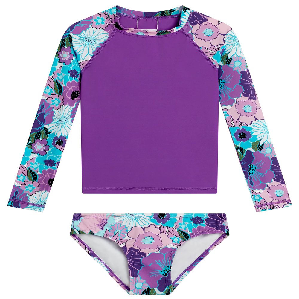 Kanu Surf Girls' Long Sleeve Rashguard UPF 50+ Two Piece Swim Set, Gianna Purple, 2T