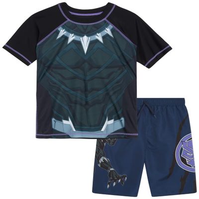 Marvel Boys Rash Guard Set - UPF 50 Avengers Short Sleeve Boys Swim Shirt and Swim Trunks (Sizes: 2T-12), Size 8, Navy Black Panther