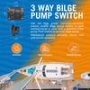 Bilge Pump Switch, 3-Way Panel with 12V LED Lights, Rocker Switch for Manual and Automatic Operation, Compatible with Auto Bilge Pump and Float Switch, Marine Grade for Boats view 2