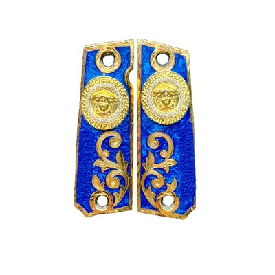 Grips for Colt 1911 Versase with 24k Gold Plated, Blue Resin and White Zircons Includes Screws