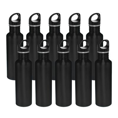 DISCOUNT PROMOS Stainless Steel Water Bottles 26 oz. Set of 10, Bulk Pack - Reusable, Leak Proof, Perfect for Gym, Hiking, Camping, Outdoor Sports - Black