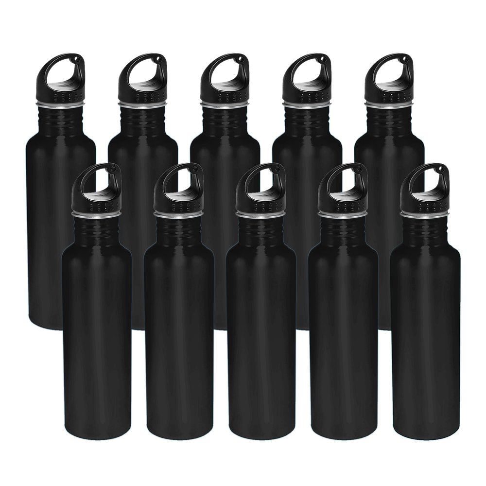 DISCOUNT PROMOS Stainless Steel Water Bottles 26 oz. Set of 10, Bulk Pack - Reusable, Leak Proof, Perfect for Gym, Hiking, Camping, Outdoor Sports - Black