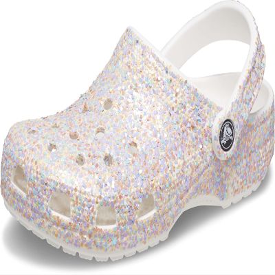 Crocs Classic Clog  Glitter Unisex Clogs for Women and Men - Croslite Upper  Adjustable Heel Strap - Glitter White/Multi Men's 11, Women's 13 Medium