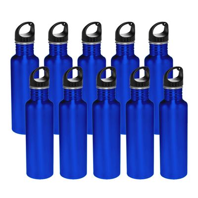 DISCOUNT PROMOS Stainless Steel Water Bottles 26 oz. Set of 10, Bulk Pack - Reusable, Leak Proof, Perfect for Gym, Hiking, Camping, Outdoor Sports - Met Blue