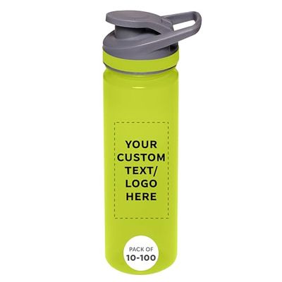 DISCOUNT PROMOS Personalized Sports Water Bottles 22 oz. Set of 10/50/100, Custom Bulk Pack - Reusable, Leak proof, With lids - Lime Green