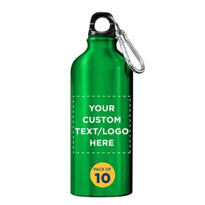 DISCOUNT PROMOS Custom Aluminum Water Bottles 20 oz. Set of 10, Personalized Bulk Pack - Perfect for Gym, Hiking, Any Indoor/Outdoor Activities - Green