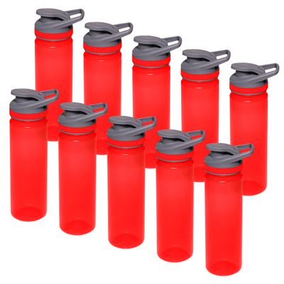 DISCOUNT PROMOS Sports Water Bottles 22 oz. Set of 10, Bulk Pack - Reusable, Leak proof, With lids - Red