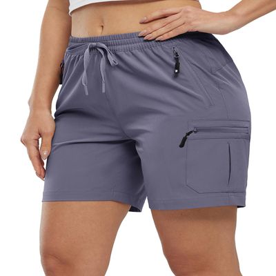 BASUDAM Women's Athletic Shorts Quick Dry Cargo Lightweight Zipper Pockets Summer Outdoor Hiking Running Grayish Purple S