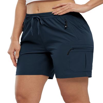 BASUDAM Women's Athletic Shorts Quick Dry Cargo Lightweight Zipper Pockets Summer Outdoor Hiking Running Navy S