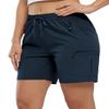 BASUDAM Women's Athletic Shorts Quick Dry Cargo Lightweight Zipper Pockets Summer Outdoor Hiking Running Navy S view 1