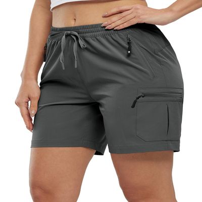 BASUDAM Women's Athletic Shorts Quick Dry Cargo Lightweight Zipper Pockets Summer Outdoor Hiking Running Dark Grey S