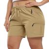 BASUDAM Women's Athletic Shorts Quick Dry Cargo Lightweight Zipper Pockets Summer Outdoor Hiking Running Khaki M view 1