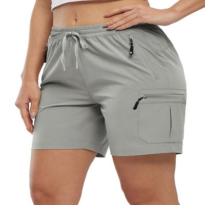BASUDAM Women's Athletic Shorts Quick Dry Cargo Lightweight Zipper Pockets Summer Outdoor Hiking Running Light Grey XXL
