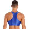 Hularka Men's Shiny Oily Muscle Half Tank Tops Bra Crop Tops Solid Color Undershirt Vest Tops Blue X-Large view 4