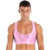 easyforever Men's Shiny Oily Muscle Half Cropped Tank Top Sleeveless Vest Top Gym Workout Tops Pink Large view 1
